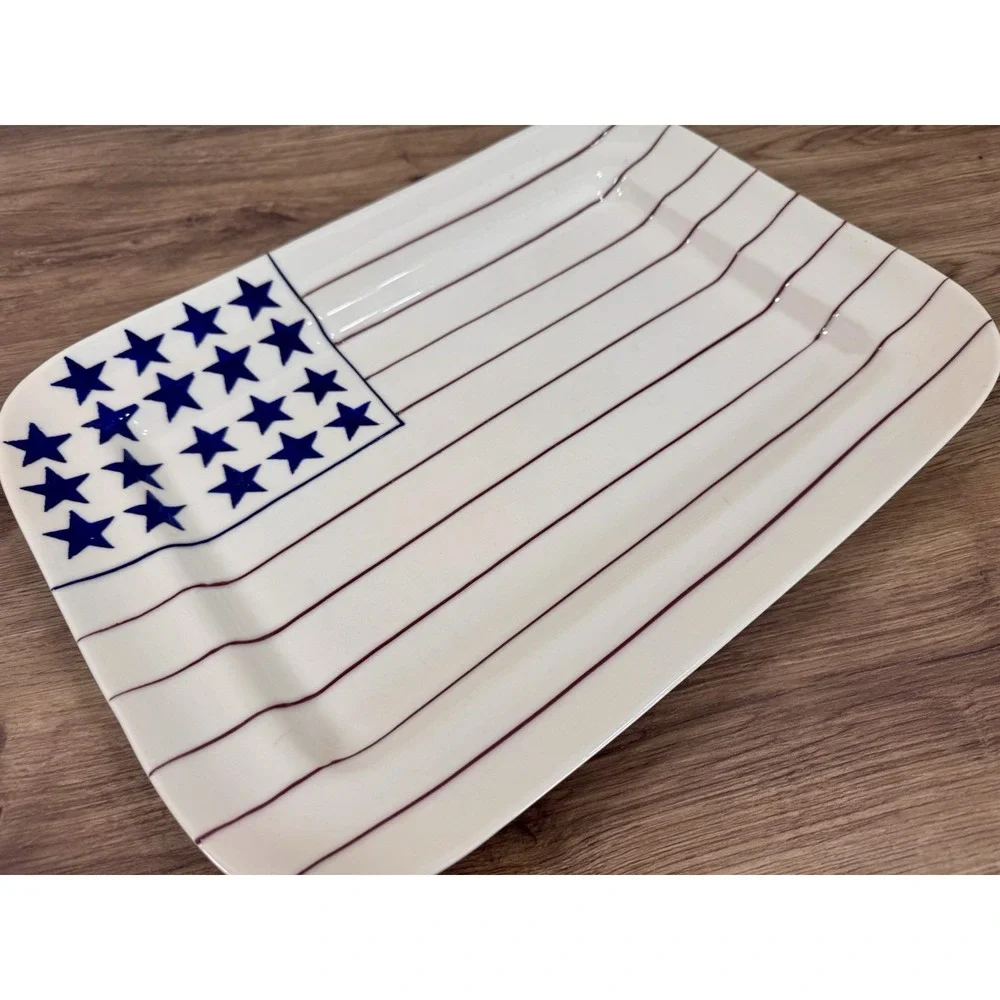 Hartstone Flag Plate Large White Stoneware Rectangular Patriotic Platter USA